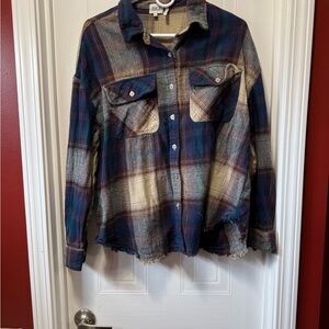 BKE Brown and Blue Plaid Shirt